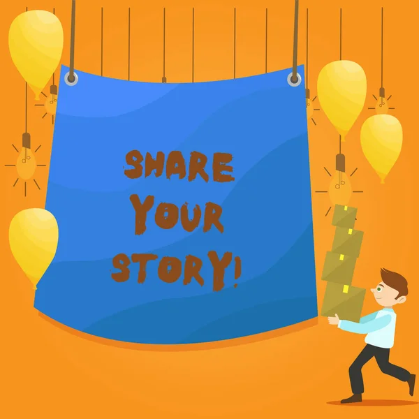 Slovo psaní textu sdílet svůj příběh. Obchodní koncept pro zkušenosti Nostalgia paměť osobní. — Stock fotografie