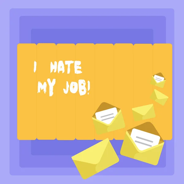 Conceptuele hand schrijven waarin ik haat mijn baan. Zakelijke foto presentatie Hating uw positie afkeer van uw bedrijf slecht carrière. — Stockfoto