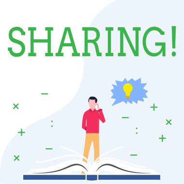 Kavramsal el paylaşım gösterilen yazma. İş fotoğraf pay vermek bir şey başka bir sahip bir kısmını ortak vitrine.