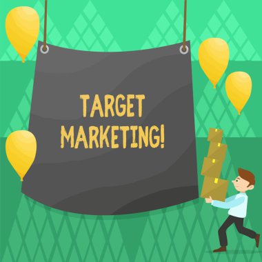 Kavramsal el hedef pazarlama gösterilen yazma. Pazar bölümleme izleyici hedefleme müşteri seçimi vitrine iş fotoğraf.