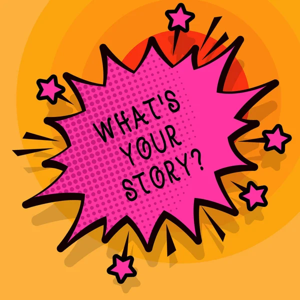 Word writing text what s your storyquestion. Geschäftsidee, jemanden zu bitten, mir von sich selbst zu erzählen. — Stockfoto