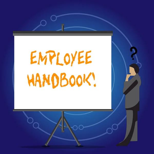 Conceptual hand writing showing Employee Handbook. Business photo showcasing Document Manual Regulations Rules Guidebook Policy Code. — Stock Photo, Image