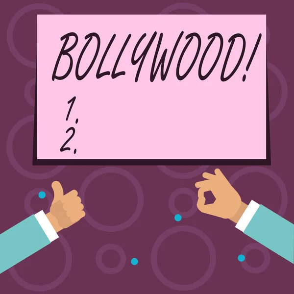 Tulisan tangan konseptual yang menunjukkan Bollywood. Teks foto bisnis Hollywood Movie Film Entertainment Cinema . — Stok Foto