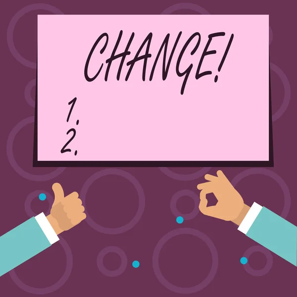 Fogalmi kézi írás, változást mutatja. Üzleti fénykép szöveg megváltoztatása kiigazítás eltérítésének felülvizsgálata átmeneti módosítása. — Stock Fotó