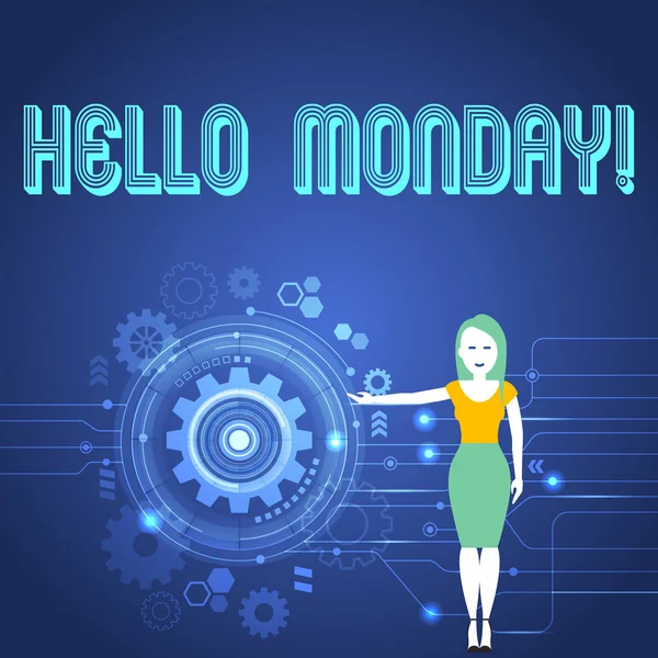 Handgeschreven tekst Hellomonday. Begrip betekenis van positieve boodschap voor een nieuwe dag Week beginnen. — Stockfoto
