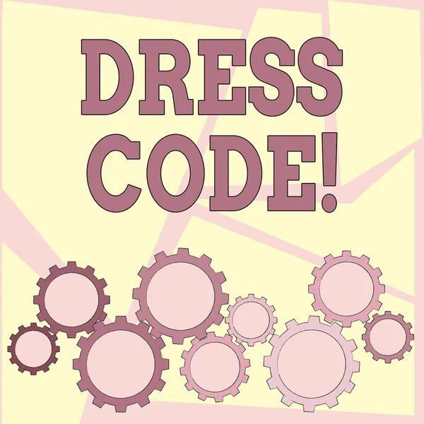 Signo de texto mostrando código de vestimenta. Foto conceptual Reglas de lo que puedes ponerte y no ir a la escuela o a un evento . — Foto de Stock