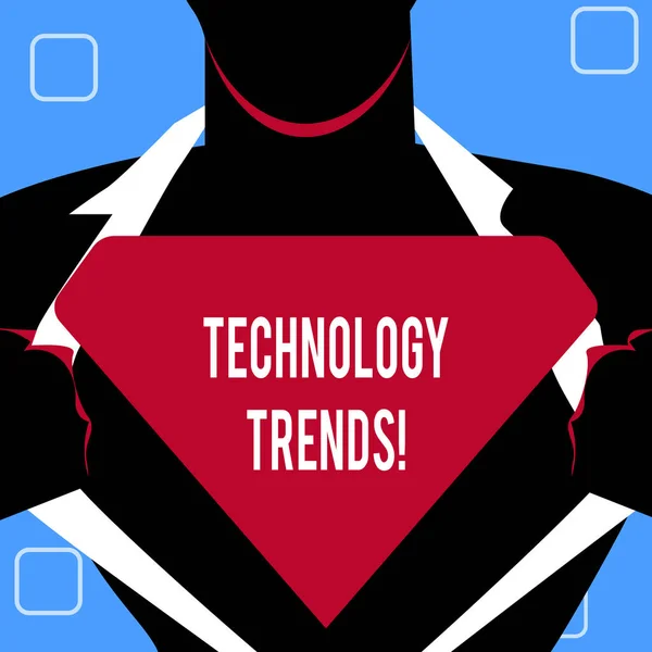 Handgeschreven tekst schrijven technologische Trends. Begrip betekenis Trending moderne virale geavanceerde ontwikkeling Trendy nieuwe. — Stockfoto