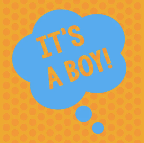 Writing note showing It S A Boy. Business photo showcasing Male baby is coming Gender reveal Celebration Floral Shape Thought Speech Bubble for Presentation Ads. — Stock Photo, Image