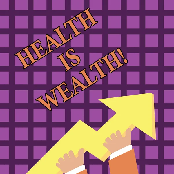 Textzeichen, die zeigen, dass Gesundheit Reichtum ist. konzeptionelle Foto in guter Form großer Wert bleiben gesund essen gesund. — Stockfoto