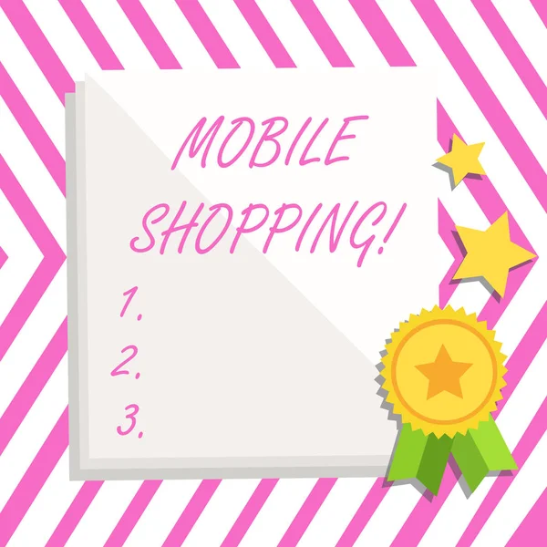 Nota de escritura que muestra Mobile Shopping. Foto de negocios mostrando la compra de productos en línea Compra tecnológica Venta inalámbrica . — Foto de Stock