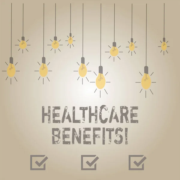 Nota de redação mostrando Benefícios de Saúde. Foto de negócios mostrando que é seguro que cobre as despesas médicas . — Fotografia de Stock