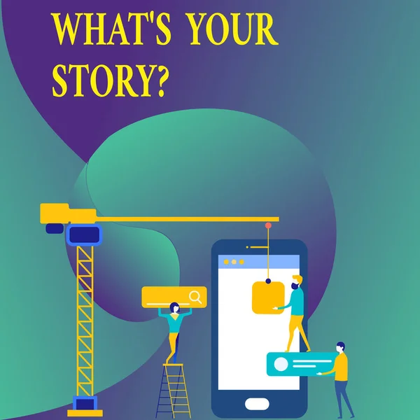 Signo de texto que muestra What S Your Storyquestion. Foto conceptual Conectar Comunicar Conexión de Conectividad . —  Fotos de Stock