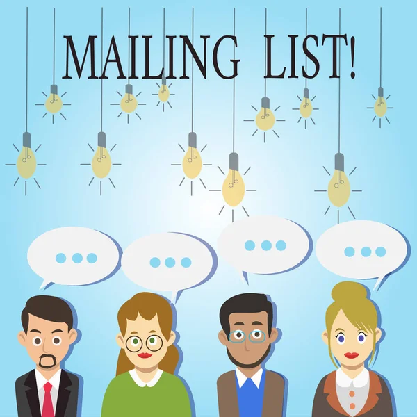 Word tekst intoetsen Mailing List. Businessconcept voor namen en adressen van het tonen van u gaan iets sturen. — Stockfoto