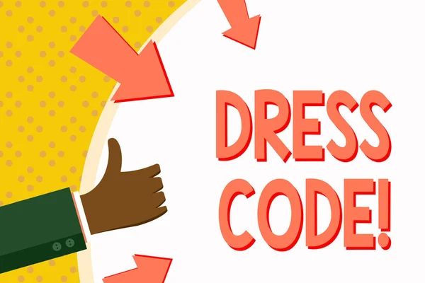 Palabra escribiendo texto Código de vestimenta. Concepto de negocio para Reglas de lo que puede usar y no a la escuela o un evento . — Foto de Stock