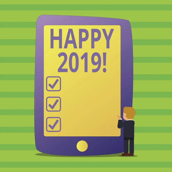 Εννοιολογική χέρι γραφή δείχνει Happy 2019. Επαγγελματίες φωτογραφία κείμενο νέο έτος γιορτή Cheers Συγχαρητήρια προτρεπτικό μήνυμα. — Φωτογραφία Αρχείου