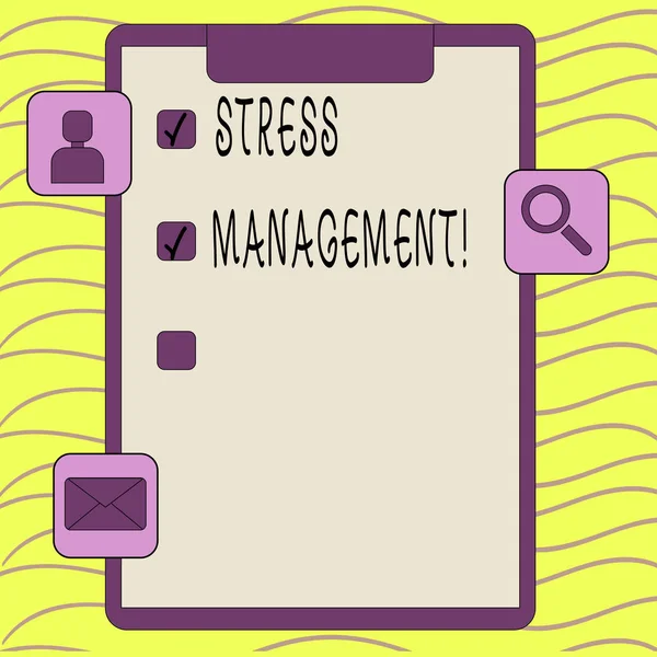 Aplikace Word psaní textu zvládání stresu. Obchodní koncept pro meditační terapie relaxační pozitivity zdravotní. — Stock fotografie