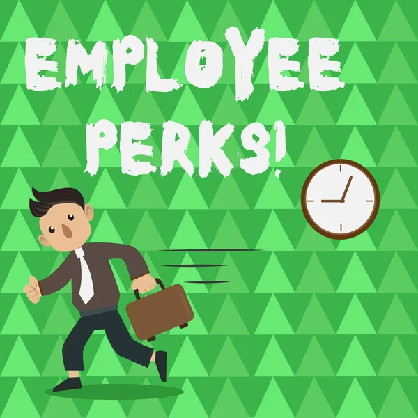 Escrita de mão conceitual mostrando Employee Perks. Foto de negócios texto Trabalhador Benefícios Bônus Remuneração Recompensas Seguro de Saúde . — Fotografia de Stock