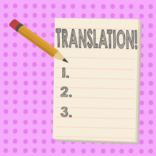Schrijven van notitie weergegeven: vertaling. Zakelijke foto presentatie transformatie woorden of teksten op een andere taal. — Stockfoto