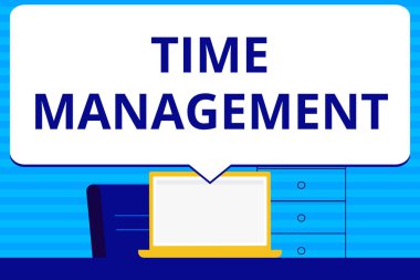 Kavramsal el zaman yönetimi gösterilen yazma. İş fotoğraf metin programı planlanan iş verimliliği toplantı tarihleri için.