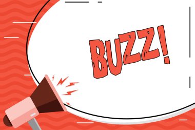 Metin yazma Buzz kelime. İş kavramı Hum uğultu Drone Fizz yüzük Sibilation Whir Alarm bip sesi uymak için.