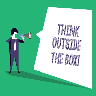 Dış belgili tanımlık kutu düşünüyorum gösterilen metin işareti. Kavramsal fotoğraf yeni ve yaratıcı çözüm düşünme başarı için yol açar..