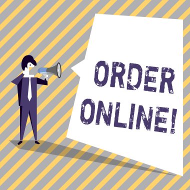 Sipariş Online gösterilen not yazma. Internet üzerinde bir şey satın alma iş fotoğraf vitrine e-ticaret alışveriş kablosuz.