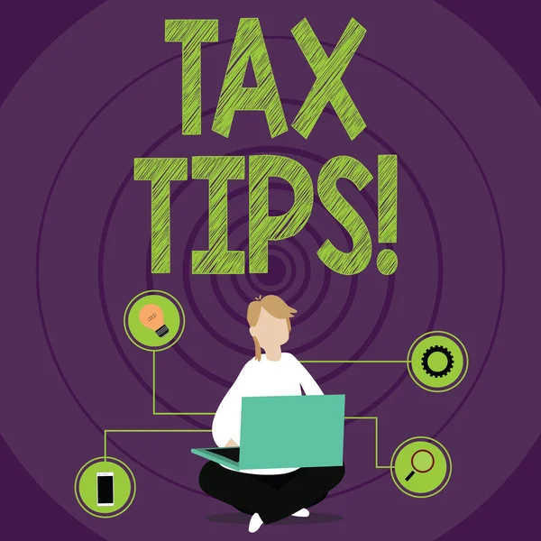 Conceptuele hand schrijven tonen Tax Tips. Zakelijke foto tekst helpen ideeën voor belastingheffing op vermindering van de inkomsten van de vergroting op kosten. — Stockfoto