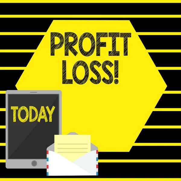 Word writing text Profit Loss. Business concept for Financial year end account contains total revenues and expenses.