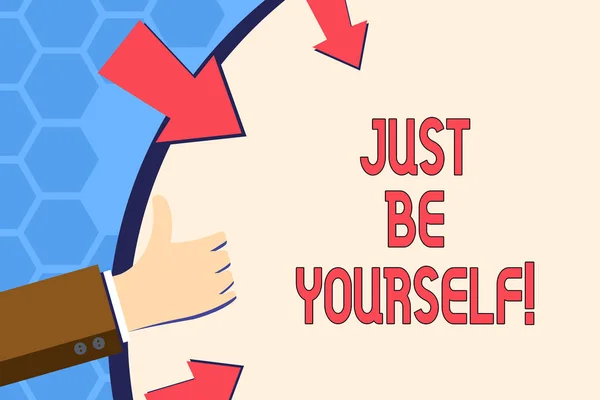 Schreibnotiz, die zeigt, dass du nur du selbst bist. Business-Foto zeigt Selbstbewusstsein Selbstvertrauen echte selbstbewusste Ehrlichkeit Motivation. — Stockfoto