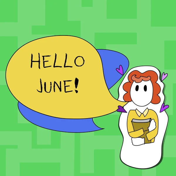 Signo de texto que muestra Hello June. Foto conceptual Comenzando un nuevo mensaje de mes Mayo ha terminado Comienzo del verano . — Foto de Stock