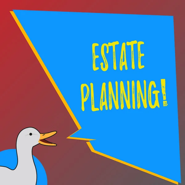 Text sign showing Estate Planning. Conceptual photo Insurance Investment Retirement Plan Mortgage Properties.