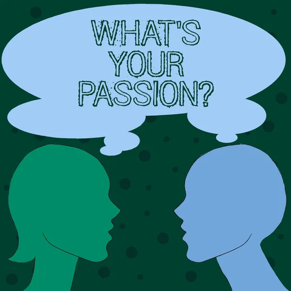 Texto de escrita de palavras What S Your Passionquestion. Conceito de negócio para perguntar a alguém sobre seus sonhos e esperanças . — Fotografia de Stock