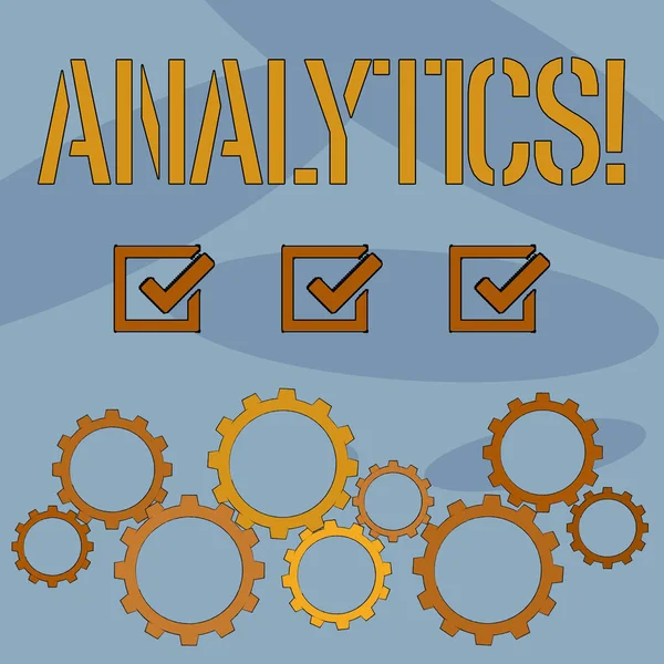 Κείμενο πινακίδα που δείχνει Analytics. Εννοιολογική φωτογραφία δεδομένα ανάλυσης χρηματοοικονομικών πληροφοριών έκθεση ταμπλό στατιστικών. — Φωτογραφία Αρχείου