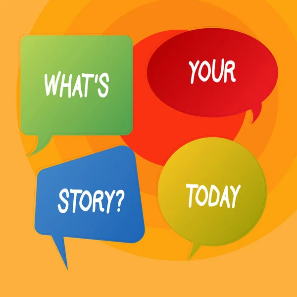 Écriture conceptuelle montrant What S Your Storyquestion. Photo d'affaires montrant demander à quelqu'un de me parler de lui . — Photo