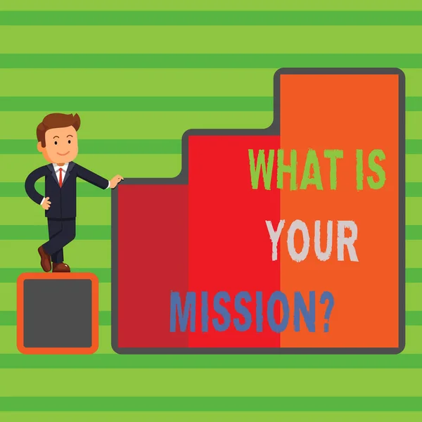 Slovo psaní textu co je vaše Missionquestion. Obchodní koncept pro pozitivní cíle zaměřené na dosažení úspěchu. — Stock fotografie