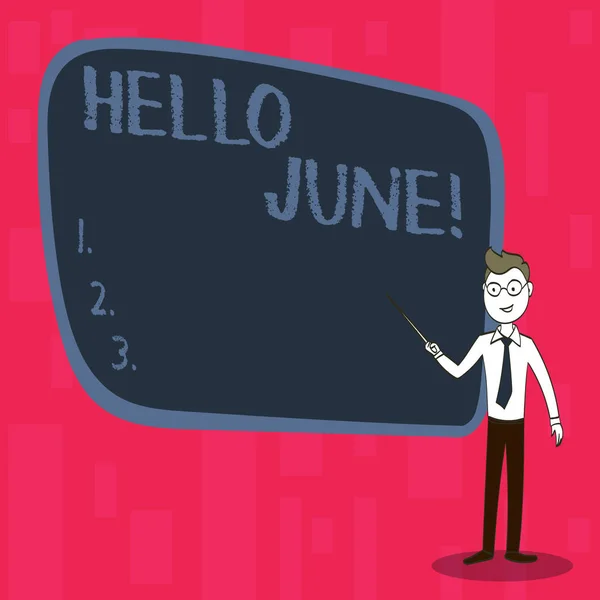 Texto de escritura Hola Junio. Concepto significado Comenzar un nuevo mensaje de mes Mayo ha terminado Comienzo del verano . — Foto de Stock