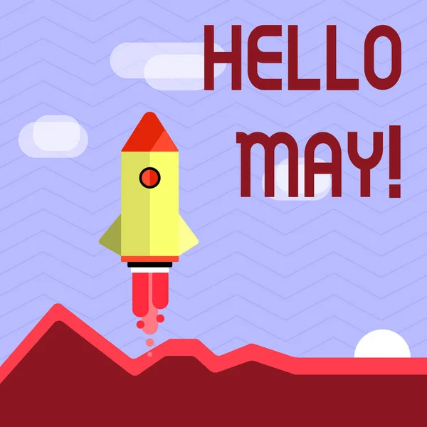 Escribir texto a mano Hello May. Concepto que significa comenzar un nuevo mes Abril ha terminado Primavera . — Foto de Stock