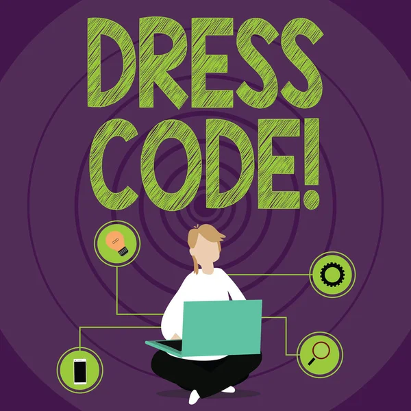 Conceptuele hand schrijven Dress Code weergegeven. Zakelijke foto tekst regels van wat je kunt dragen en niet naar school of een gebeurtenis. — Stockfoto