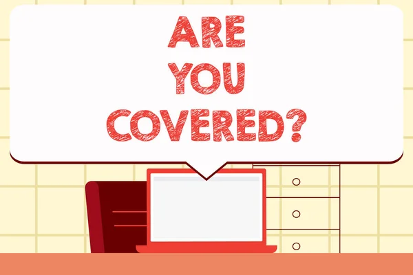 Scrivere nota che mostra Are You Coveredquestion. Foto aziendale vetrina hanno una sicurezza e assicurazione sanitaria Assistenza medica . — Foto Stock