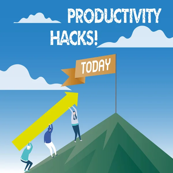 Texto de escritura de palabras Hacks de productividad. Concepto de negocio para Hacking Método de solución Consejos Eficiencia Productividad . —  Fotos de Stock