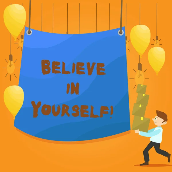 Word writing text believe in yourself. Geschäftskonzept für Entschlossenheit Positivität Mut Vertrauen Glaube Glauben. — Stockfoto