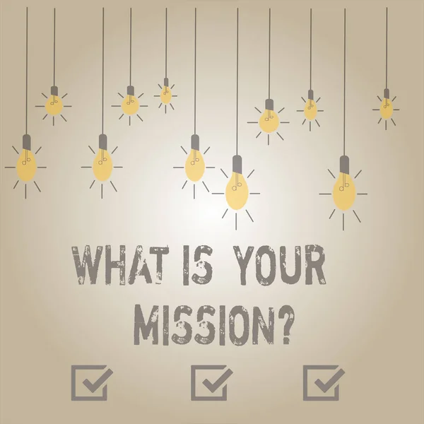 Schreiben Notiz zeigt, was Ihre Missionsfrage ist. Business-Foto zeigt positives Ziel mit Fokus auf den Erfolg. — Stockfoto