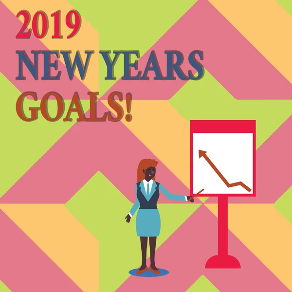 Κείμενο πινακίδα που δείχνει νέους στόχους χρόνια 2019. Εννοιολογική φωτογραφιών ανάλυση λίστα με πράγματα που θέλετε να επιτύχετε. — Φωτογραφία Αρχείου