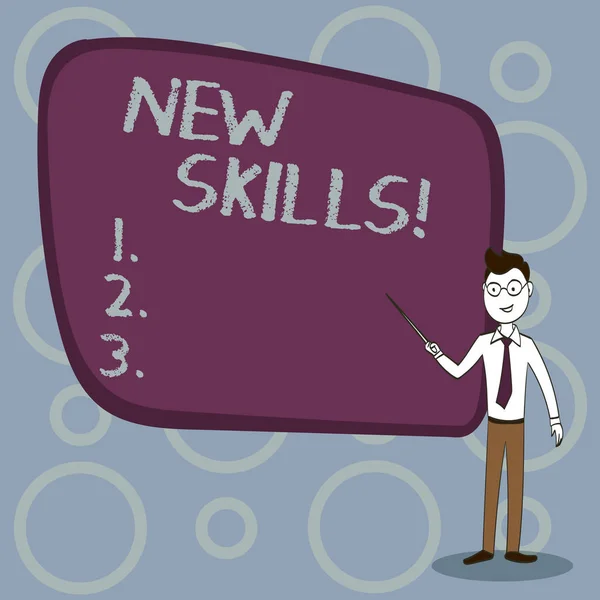 Znak tekstowy pokazujący Nowe Umiejętności. Zdjęcie koncepcyjne Nabyte niedawno kompetencje w zakresie wiedzy na temat nabytych umiejętności. — Zdjęcie stockowe