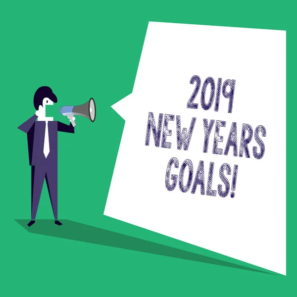 Κείμενο πινακίδα που δείχνει νέους στόχους χρόνια 2019. Εννοιολογική φωτογραφιών ανάλυση λίστα με πράγματα που θέλετε να επιτύχετε. — Φωτογραφία Αρχείου