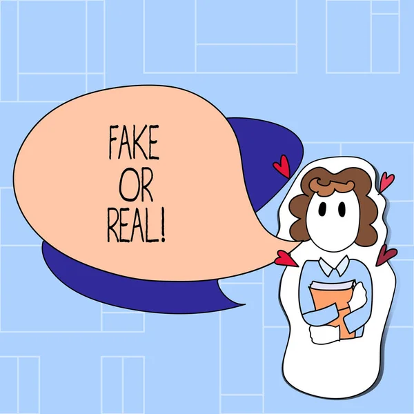 Handgeschreven tekst Fake of Real. Begrip betekenis controleren als producten originele zijn of niet kwaliteitscontrole. — Stockfoto
