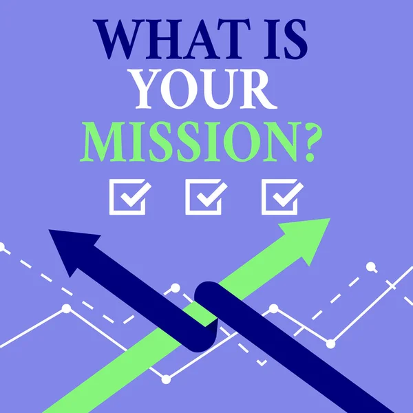 Slovo psaní textu co je vaše Missionquestion. Obchodní koncept pro někoho žádají o svých plánech a seznam úkolů. — Stock fotografie