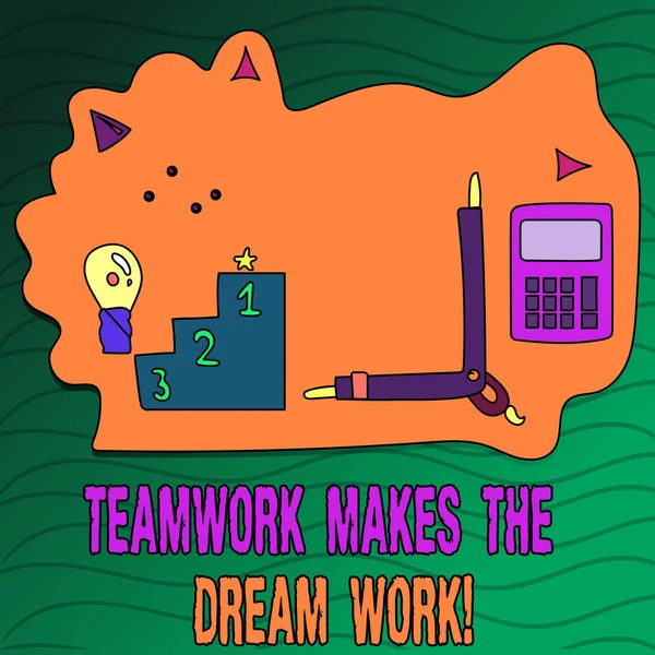 Rukopis textu psaní týmovou práci dělá práci snů. Pojetí znamená přátelství pomáhá dosáhnout úspěchu. — Stock fotografie