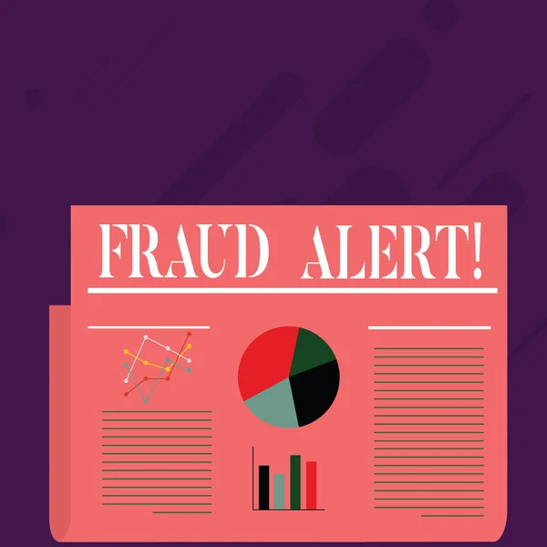 A escrever um bilhete a mostrar o alerta de fraude. Foto de negócios mostrando segurança Mensagem Atividade fraudulenta suspeita . — Fotografia de Stock