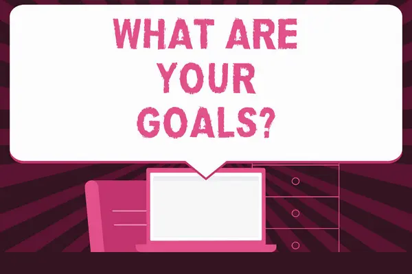 Znak tekstowy pokazuje jakie są Twoje Goalsquestion. Koncepcyjne zdjęcie prosząc kogoś o jego życiowym celem. — Zdjęcie stockowe